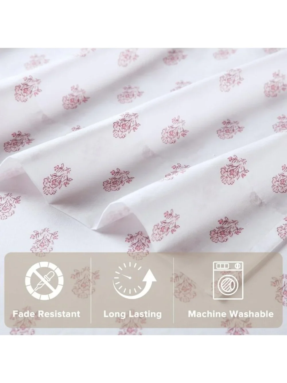 Soft Floral Pink 100% Cotton Queen Sheet Set - Breathable, Cool, Fits 14